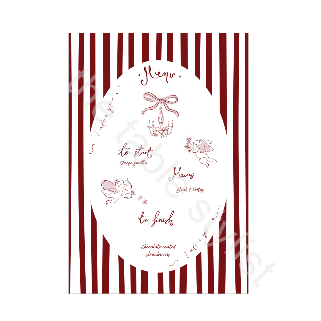 Hand Illustrated Valentines Menu Card