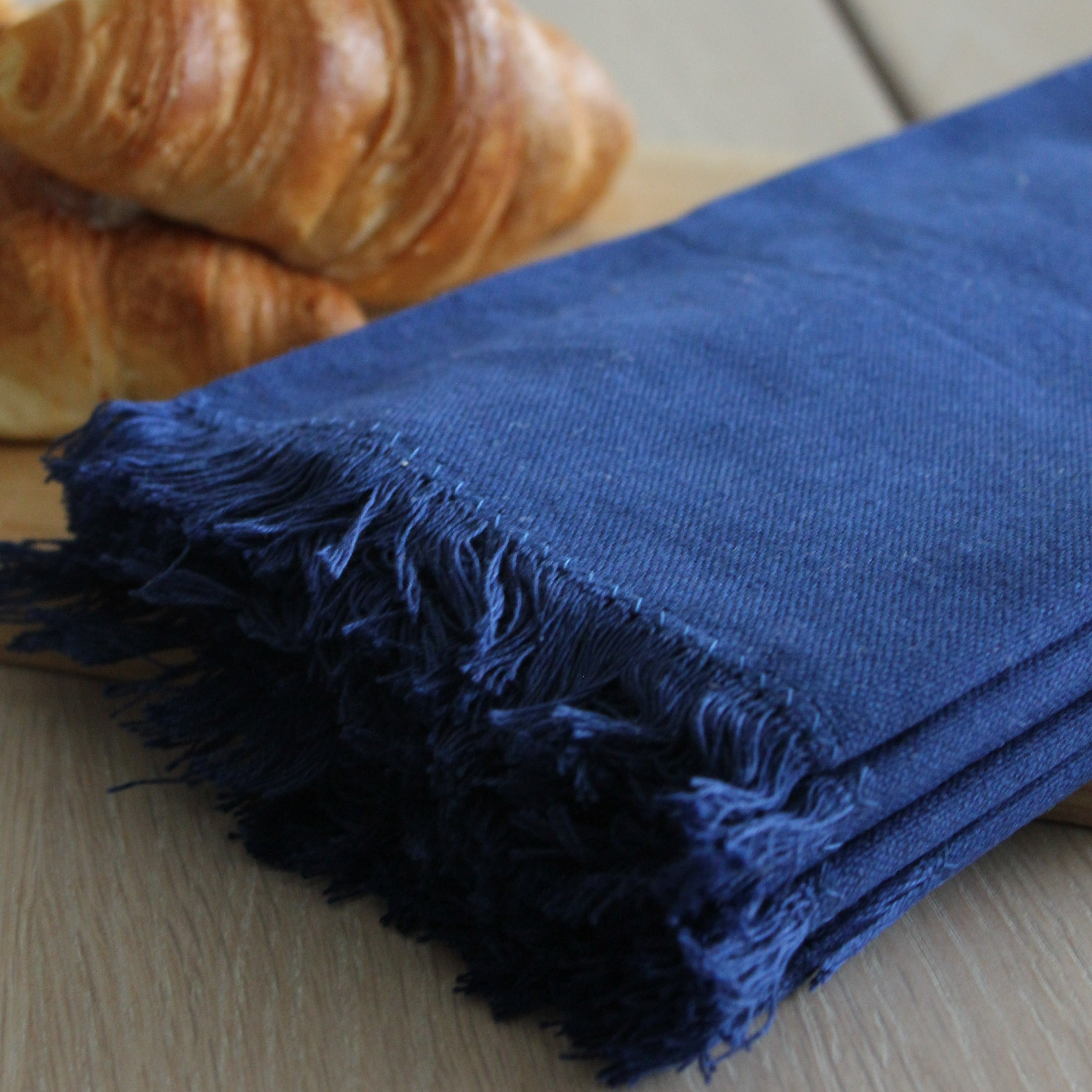 Cobalt Blue Fringed Cotton Napkins