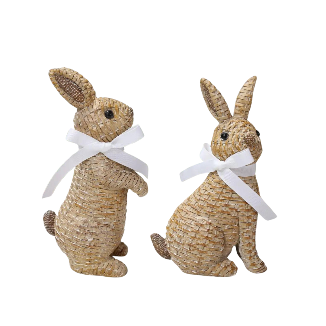 Pair of Woven Rattan Bunnies