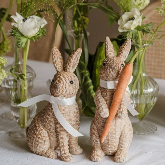 Pair of Woven Rattan Bunnies