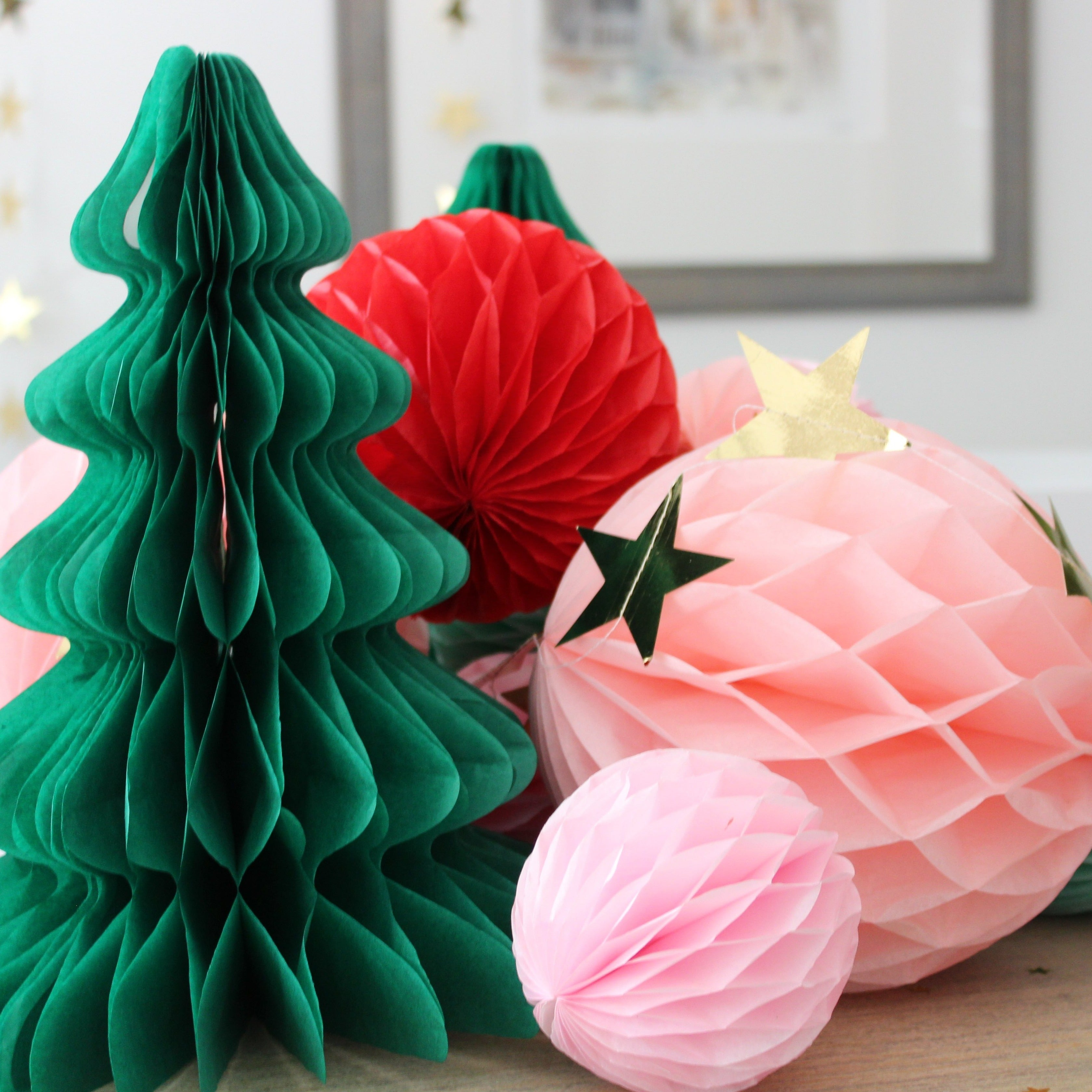 Festive honeycomb Christmas trees & baubles