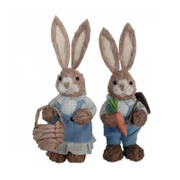 Straw Easter Bunnies set of two blue