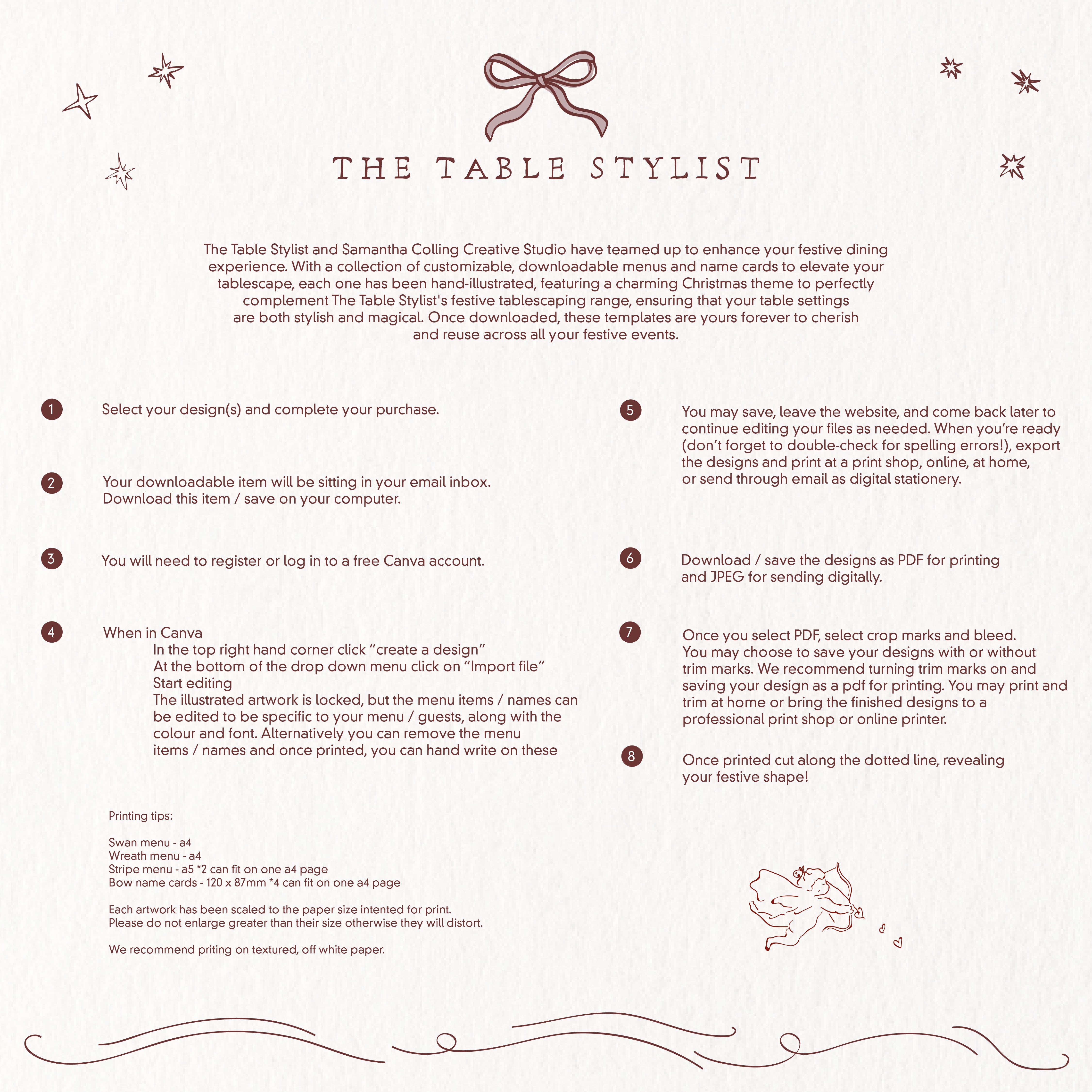 Hand Illustrated Valentines Menu Card Pink