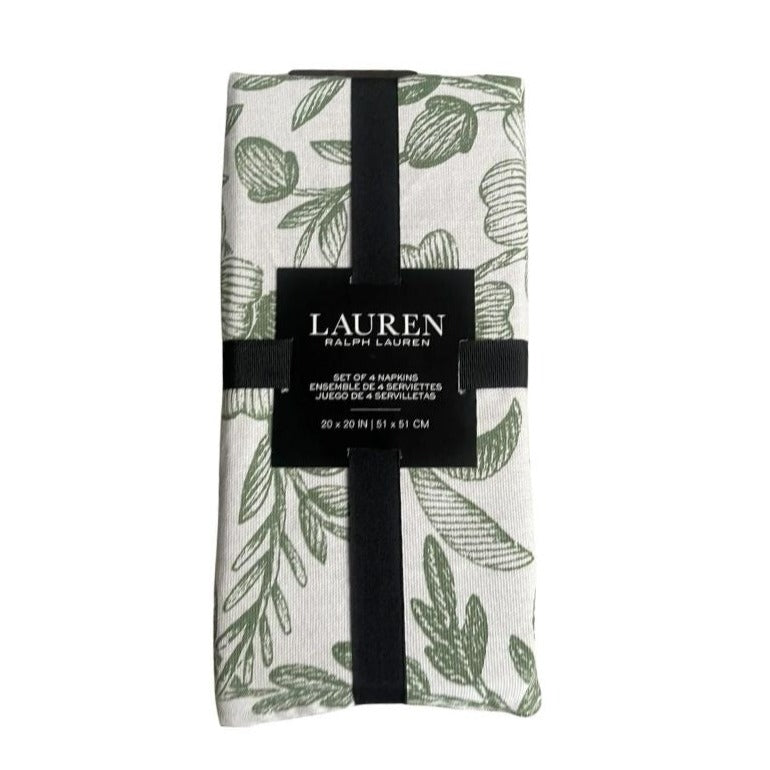 Green Floral Leaf Print Napkins