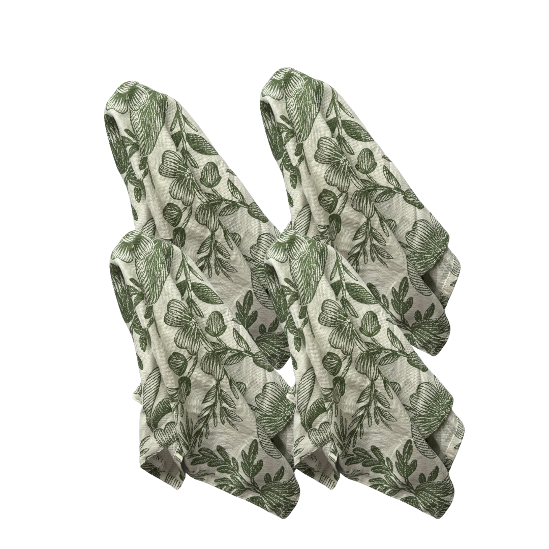 Green Floral Leaf Print Napkins