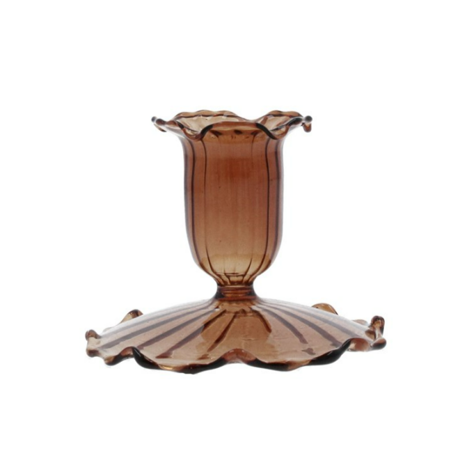 Dark Amber Glass Candle Stick Holder set of two