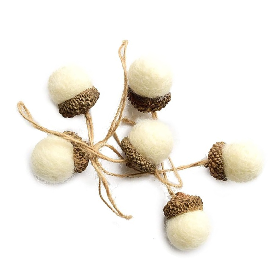 White Wool Acorns set of six
