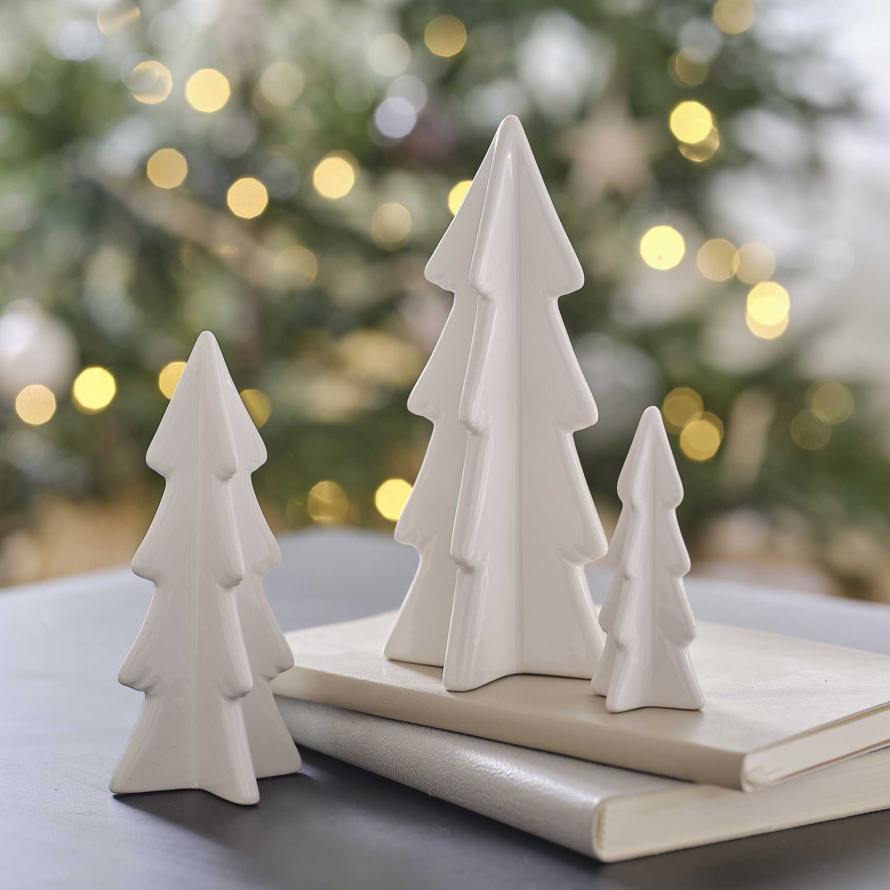 White Ceramic Christmas Trees set of three