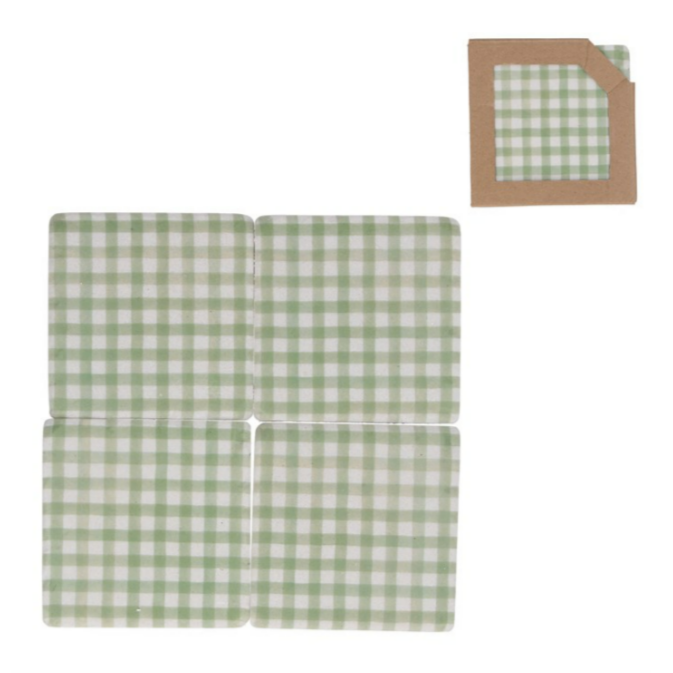 Gingham Sage Green Coasters Set of four