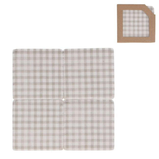 Gingham Taupe Coasters Set of four