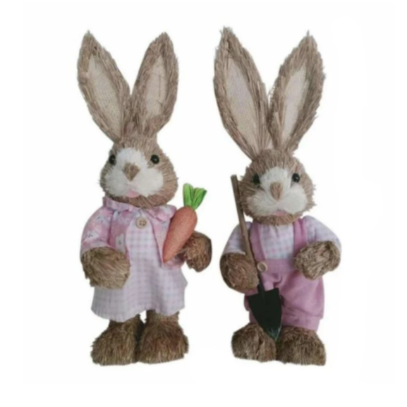 Straw Easter Bunnies set of two pink