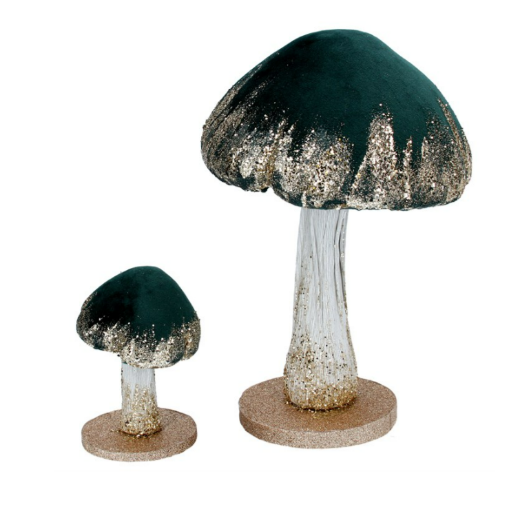 Green Velvet Mushroom Pair