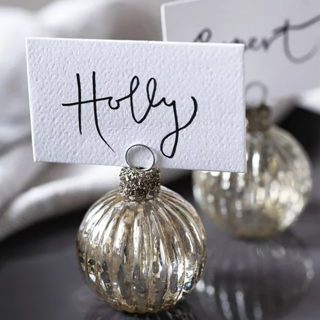 Silver Bauble Placecard Holders Set Of 6