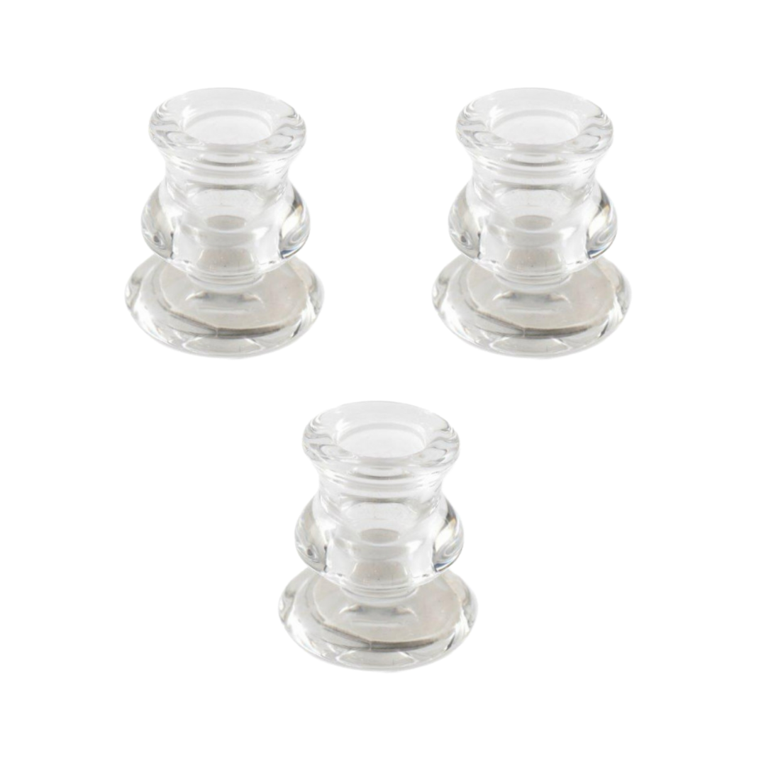 Glass Candlestick holders set of three