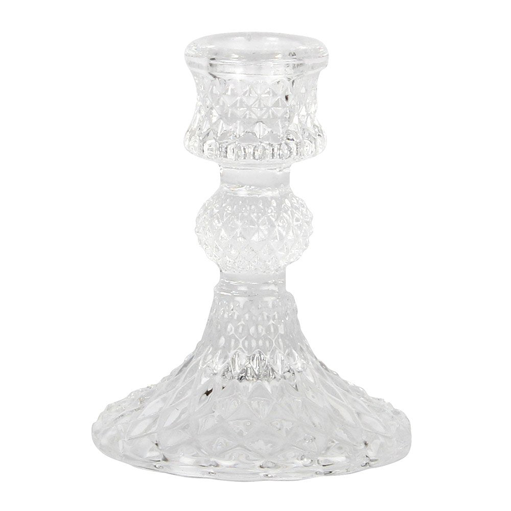Etched Glass Candlestick Holder set of two