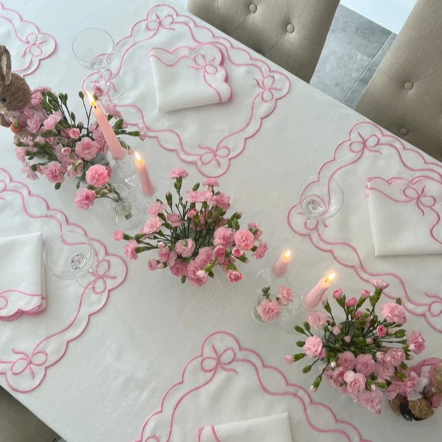 Pink Bow Embroidered Placemat set of four